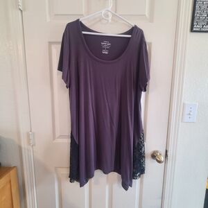 Women's Purple Scoop Neck Tunic with Lace Panels
